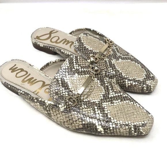 Sam Edelman Shoes - Sam Edelman Evelan Snake Print Mules Slides Goldtone Horsebit Womens Size 8